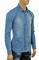 Mens Designer Clothes | ROBERTO CAVALLI Men's Button Front Blue Denim Casual Shirt #31 View 2